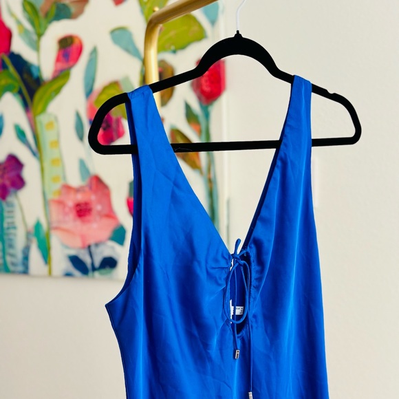 Princess Polly V Cut Blue Sleeveless Midi Dress W/Tie - Picture 2 of 6